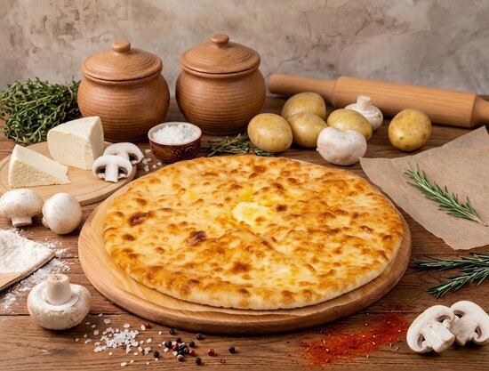 Пирог с курицей, осетинским сыром и грибами